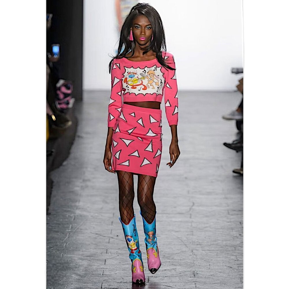Jeremy Scott Ren and Stimpy extremely rare runway model pink knit 2 pc set 4/6US